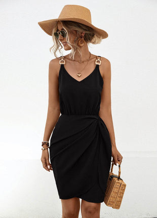 Twisted V-Neck Sleeveless Mini Dress - MimiStylez