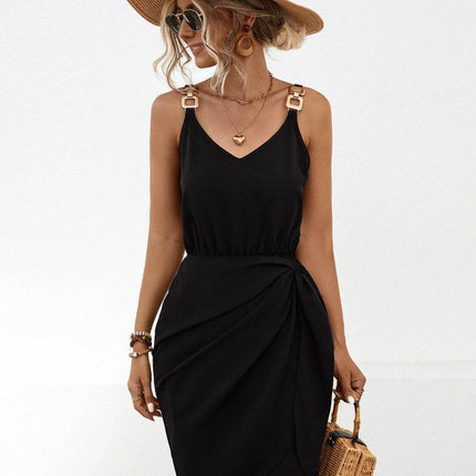 Twisted V-Neck Sleeveless Mini Dress - MimiStylez