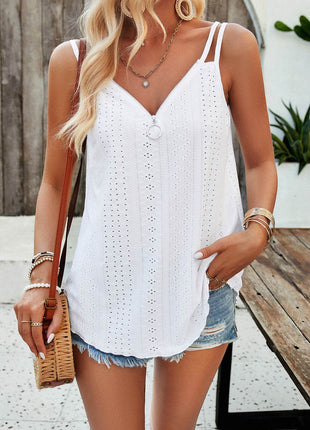 Eyelet V-Neck Double Strap Cami - MimiStylez