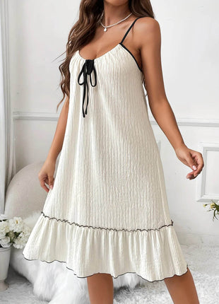 Full Size Tiered Ruffled Lounge Dress with Contrast Trim Plus Size - MimiStylez