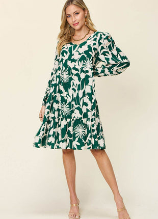 Double Take Full Size Printed Ruffle Hem Dress with Pocket - MimiStylez