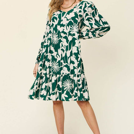 Double Take Full Size Printed Ruffle Hem Dress with Pocket - MimiStylez