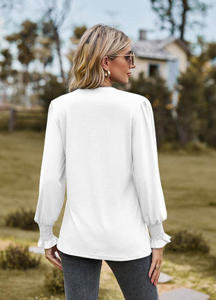 Notched Neck Flounce Sleeve Blouse - MimiStylez