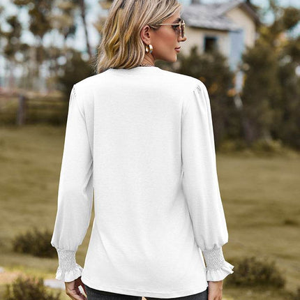 Notched Neck Flounce Sleeve Blouse - MimiStylez