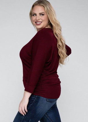 Plus Luxe Rayon Boat Neck 3/4 Sleeve Top - MimiStylez
