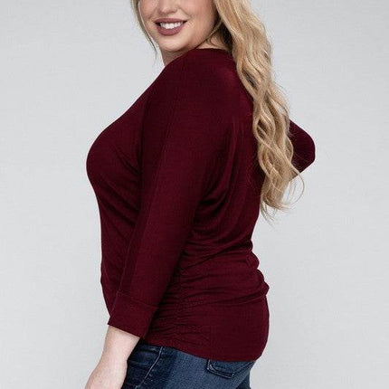 Plus Luxe Rayon Boat Neck 3/4 Sleeve Top - MimiStylez