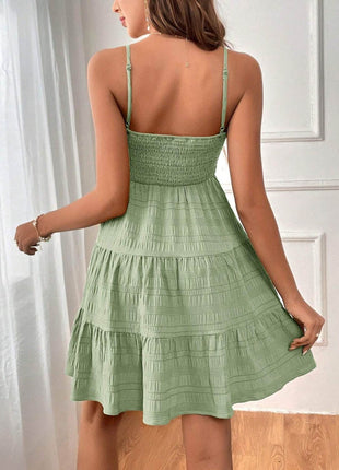Smocked Tiered Sleeveless Mini Dress - MimiStylez