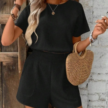Round Neck Short Sleeve Top and Shorts Set - MimiStylez