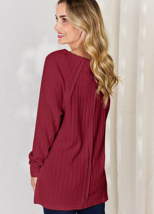 Basic Bae Full Size Ribbed Round Neck Slit T-Shirt - MimiStylez