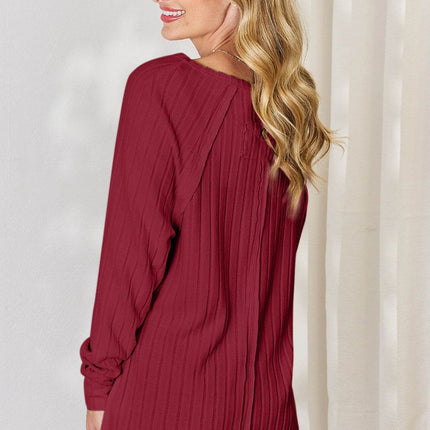 Basic Bae Full Size Ribbed Round Neck Slit T-Shirt - MimiStylez