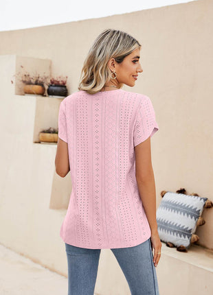 Eyelet Petal Sleeve V-Neck Knit Top - MimiStylez