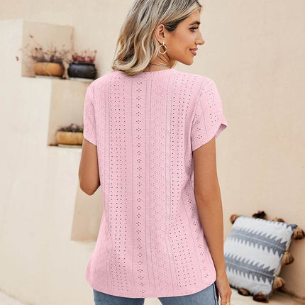 Eyelet Petal Sleeve V-Neck Knit Top - MimiStylez