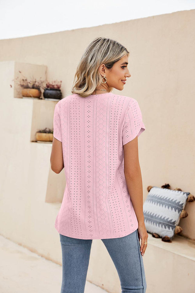 Eyelet Petal Sleeve V-Neck Knit Top - MimiStylez