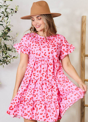 Double Take Short Flounce Sleeve Tiered Dress - MimiStylez