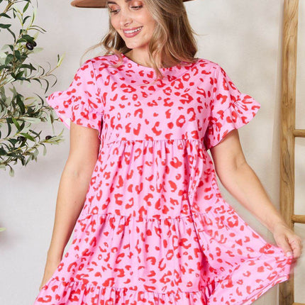 Double Take Short Flounce Sleeve Tiered Dress - MimiStylez