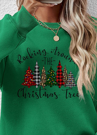 Christmas Tree Graphic Round Neck Sweatshirt - MimiStylez