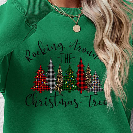 Christmas Tree Graphic Round Neck Sweatshirt - MimiStylez