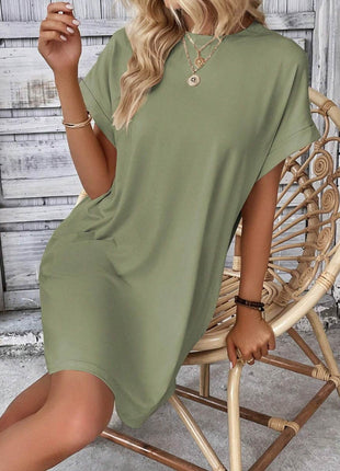 Round Neck Short Sleeve Mini Dress - MimiStylez