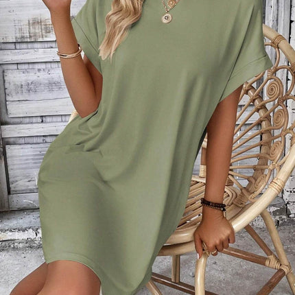 Round Neck Short Sleeve Mini Dress - MimiStylez