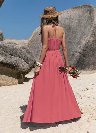 V-Neck Sleeveless Buttoned Dress - MimiStylez