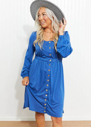 Scoop Neck Empire Waist Long Sleeve Mini Dress - MimiStylez