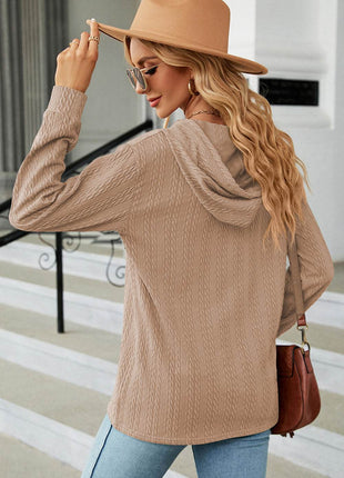 Drawstring Half Button Long Sleeve Hoodie - MimiStylez