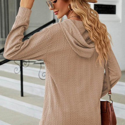 Drawstring Half Button Long Sleeve Hoodie - MimiStylez