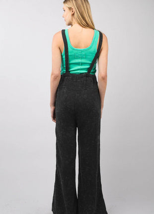 VERY J Texture Washed Wide Leg Overalls - MimiStylez