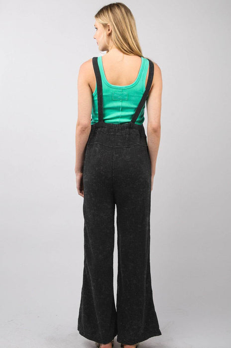 VERY J Texture Washed Wide Leg Overalls - MimiStylez