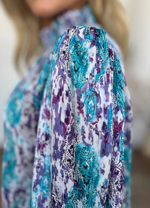 Double Take Full Size Printed Smocked Long Sleeve Blouse - MimiStylez