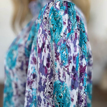 Double Take Full Size Printed Smocked Long Sleeve Blouse - MimiStylez