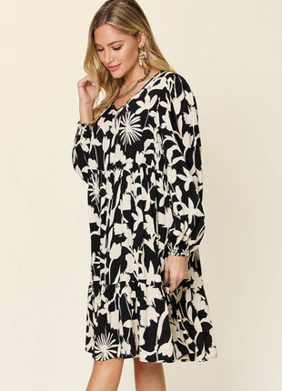 Double Take Full Size Printed Ruffle Hem Dress with Pocket - MimiStylez