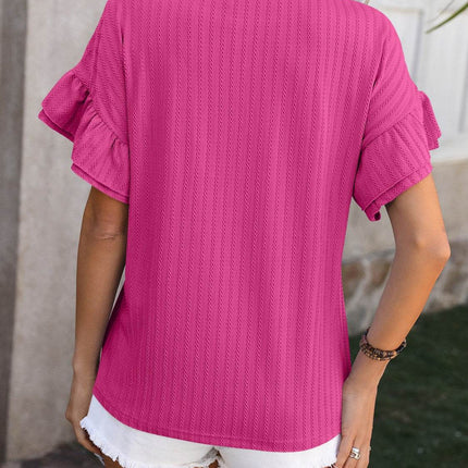 Ruffled Round Neck Short Sleeve Blouse - MimiStylez