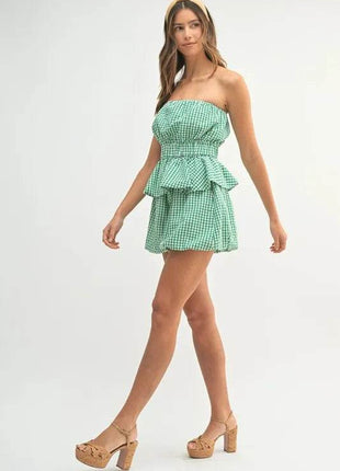 MABLE Gingham Tube Top and Shorts Set - MimiStylez