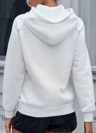 Contrast Stitching Drawstring Raglan Sleeve Hoodie - MimiStylez