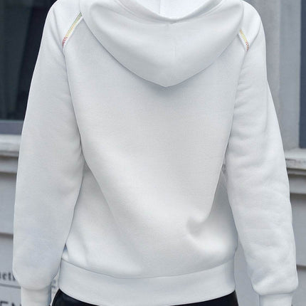 Contrast Stitching Drawstring Raglan Sleeve Hoodie - MimiStylez