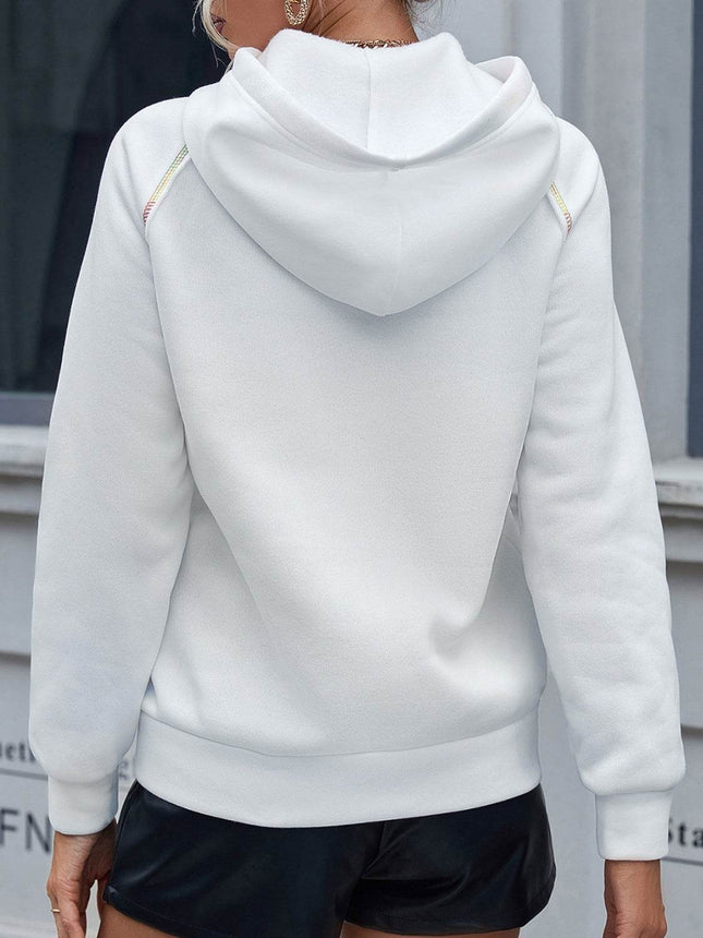 Contrast Stitching Drawstring Raglan Sleeve Hoodie - MimiStylez
