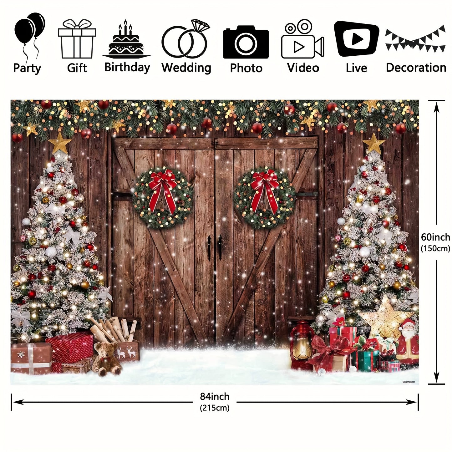 Rustic Barn Christmas Photography Backdrop - Capture Timeless Memories with Authentic Rustic Charm - Durable & Seamless Polyester for Magical Holiday Photos