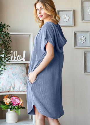 Heimish Full Size Ribbed Short Sleeve Hooded Dress - MimiStylez