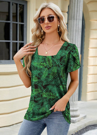 Square Neck Short-sleeved T-shirt With Petal Sleeve Design Bohemian Loose T-shirt - MimiStylez