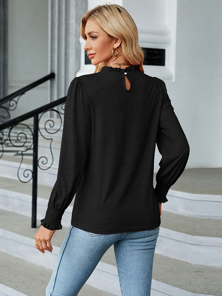 Round Neck Flounce Sleeve Blouse