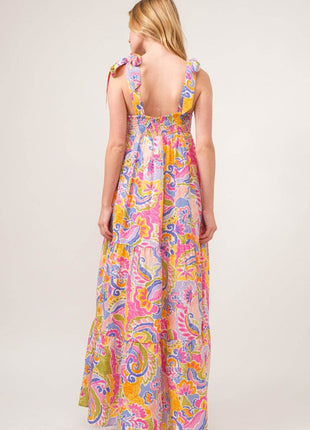 And The Why Full Size Printed Tie Shoulder Tiered Maxi Dress - MimiStylez