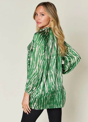 Double Take Full Size Printed Button Up Long Sleeve Shirt - MimiStylez