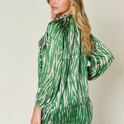 Double Take Full Size Printed Button Up Long Sleeve Shirt - MimiStylez