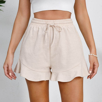 Full Size Drawstring Ruffle Hem Shorts - MimiStylez