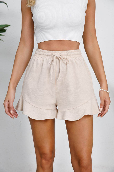 Full Size Drawstring Ruffle Hem Shorts - MimiStylez