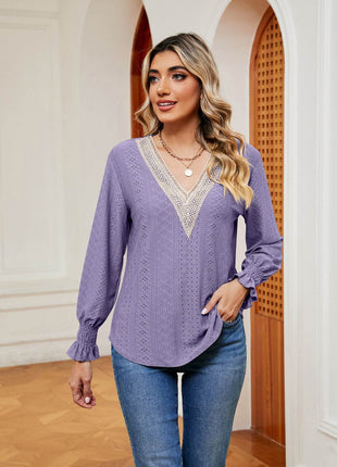 Contrast Flounce Sleeve Blouse - MimiStylez