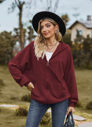 Zip Up Drawstring Long Sleeve Hooded Jacket - MimiStylez