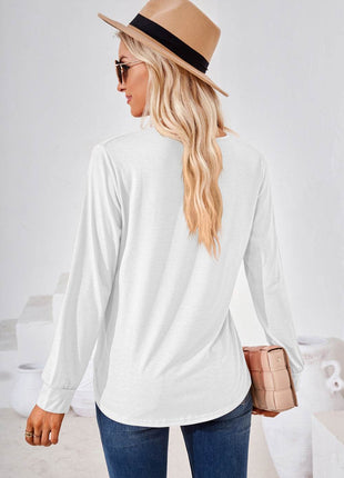 Square Neck Ruched Long Sleeve Blouse - MimiStylez