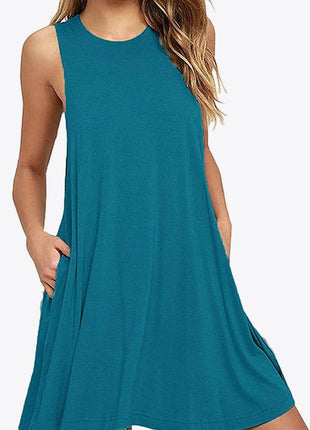 Full Size Round Neck Sleeveless Dress with Pockets - MimiStylez